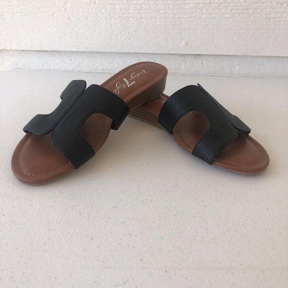 Vintage 7 Eight Apply Slip-On Black Sandal Demi Wedge Size 7 1/2 M - Picture 6 of 12